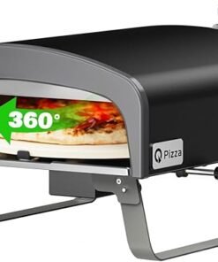 Q Pizza Portable Propane Pizza Oven with Manual Rotating Stone, Tabletop Gas Stove for Outdoor Kitchen, Gas Oven for Making Pizza, Bread, Steak, Pie, PS104