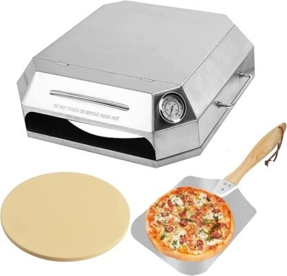 Onlyfire Stainless Steel Pizza Oven Kit for Gas Grill, Charcoal Grill and Propane, Portable Grill Top Pizza Oven Kit Baking Tools Including Pizza Stone, Pizza Peel & Thermometer