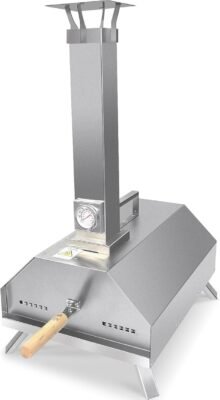 11'' Outdoor Pizza Oven, Wood Fired Pellet Stove, Portable Stainless Steel Cooking Pizza Maker for Outside Kitchen, Garden, Patio, Backyard (without Peel)