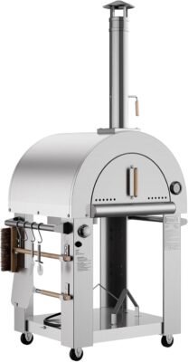 Empava Oven with Open Shelf and Wheels, LPG & Wood Fired BBQ Pizza Maker for Grill & Outside Camping Backyard Party in Stainless Steel, 39 Inch, Silver