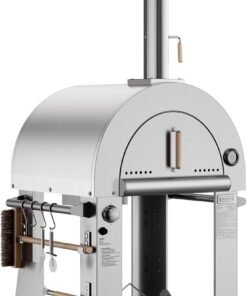 Empava Oven with Open Shelf and Wheels, LPG & Wood Fired BBQ Pizza Maker for Grill & Outside Camping Backyard Party in Stainless Steel, 39 Inch, Silver