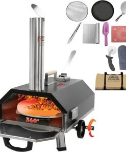 12", Manual Rotating, Wood Fired, Portable Stainless Steel Pizza Oven Outdoor, Suitable for Camping, Backyard, Black